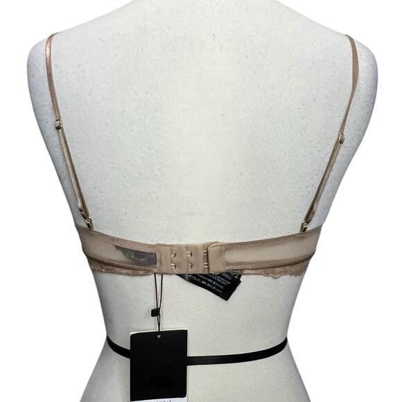 Zara Bralette Womens 32B Tan Floral Lace Strappy Romantic Sultry Lingerie Flirty - Picture 3 of 9